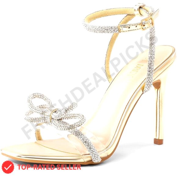 Crystal Rhinestone Heeled Sandals Slingback Stiletto Square Toe Party Wedding